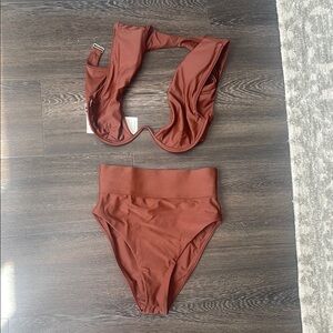 Andrea Iyamah Cocoa Brown High-Waisted Bikini Set